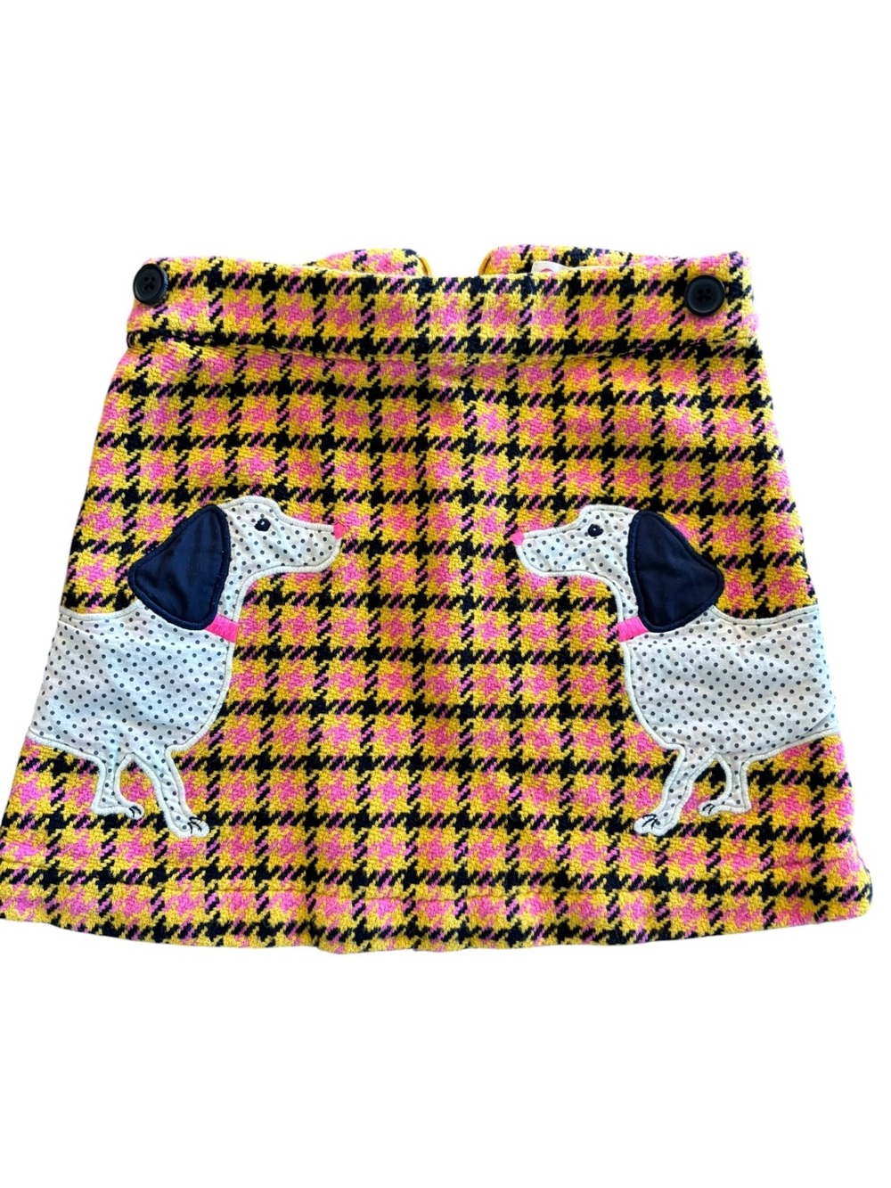 Vintage 90’s Mini Boden Houndstooth Plaid Wool Mini Skirt with Dog Appliqués